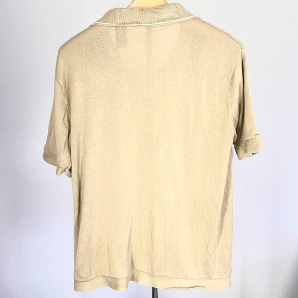 Claiborne Tan Diamond-Patterned Button Up Men's Medium Silk Shirt - Picture 2 of 5